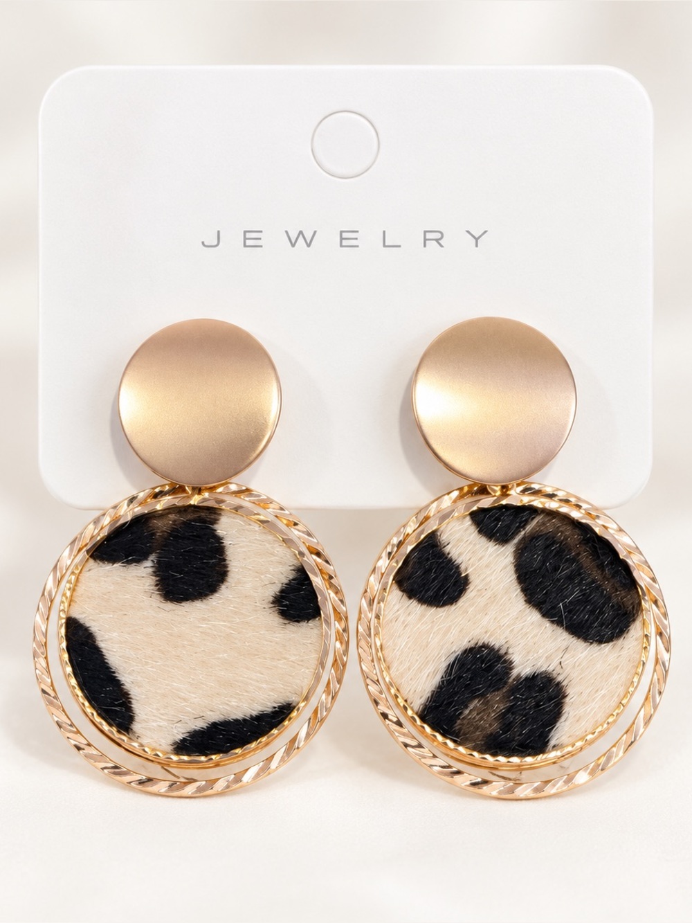 Gold-Tone Leopard Print Disc Drop Earrings -